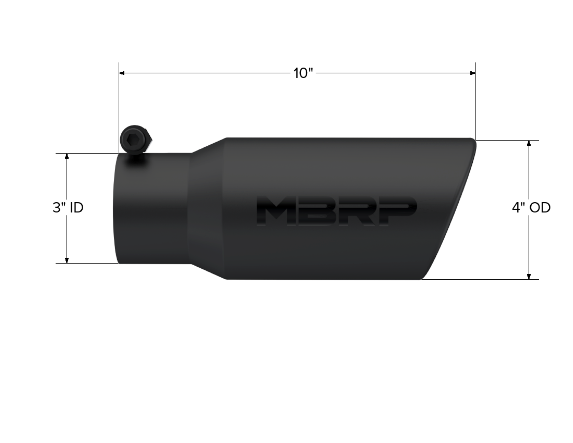 MBRP Exhaust T5155BLK Tip. 4in. O.D.. Angled Rolled End. 3in. Inlet. 10in. Length. Black Series.